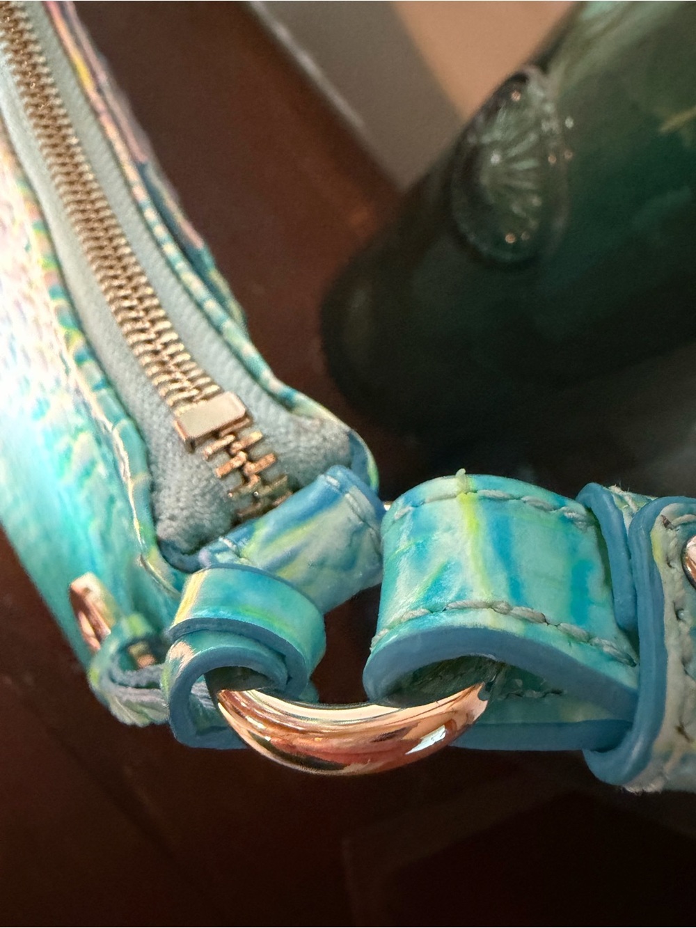 Brahmin ESME Cotton Candy Iridescent Turquoise Croc-Embossed Shoulder Bag - Picture 8 of 13